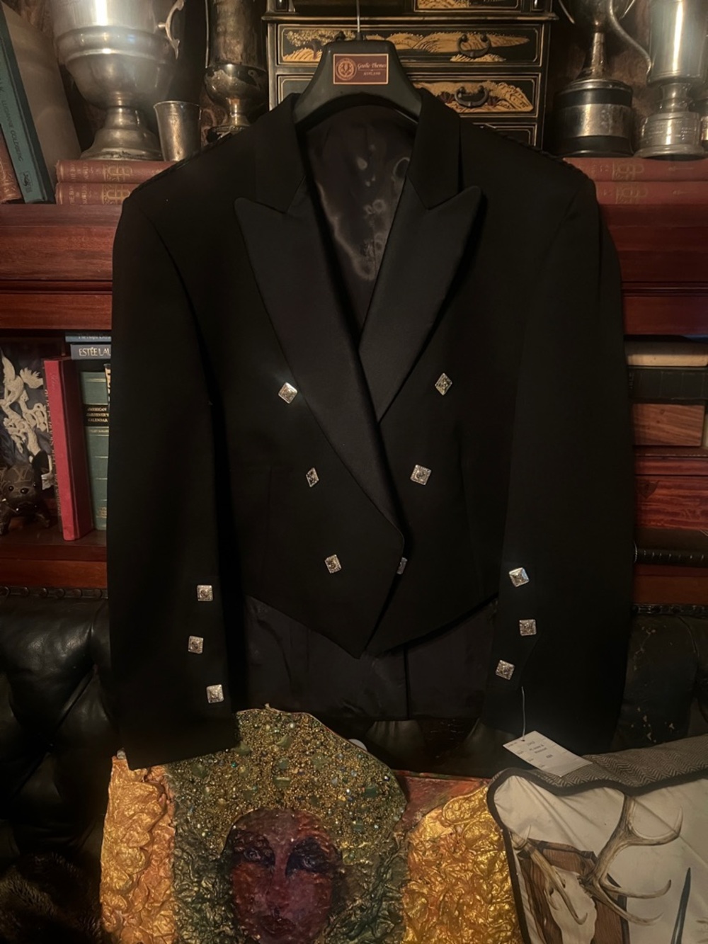 Prince Charlie Black Double-Breasted Tailcoat with Satin Lapels